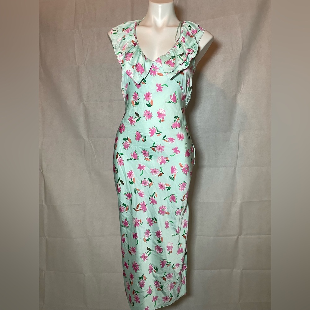 ZARA RUFFLED FLORAL DRESS  GREEN | 2157/046 Size S